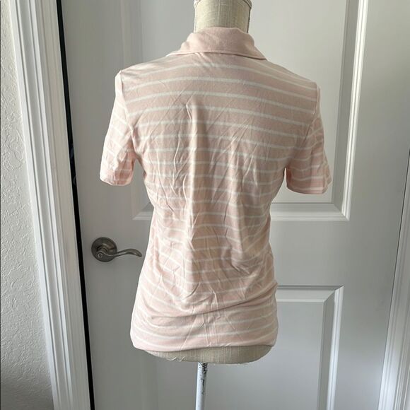 Tory Burch Light Pink Striped Polo Shirt Logo Buttons - Picture 5 of 7